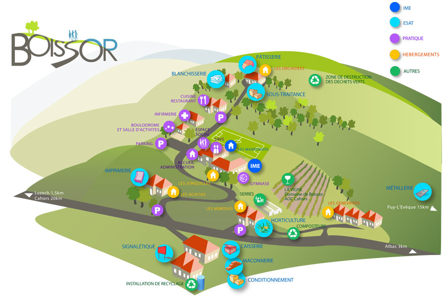 Plan de Boissor, cliquez pour accéder aux pages des différents services repérés sur le plan
